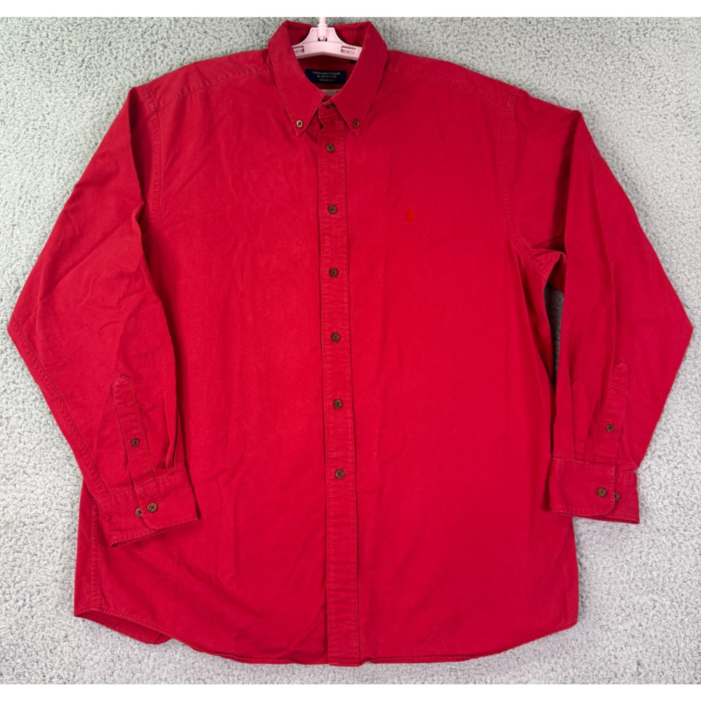 Roundtree Yorke Outdoors Shirt Mens Large Red Button Down Cotton